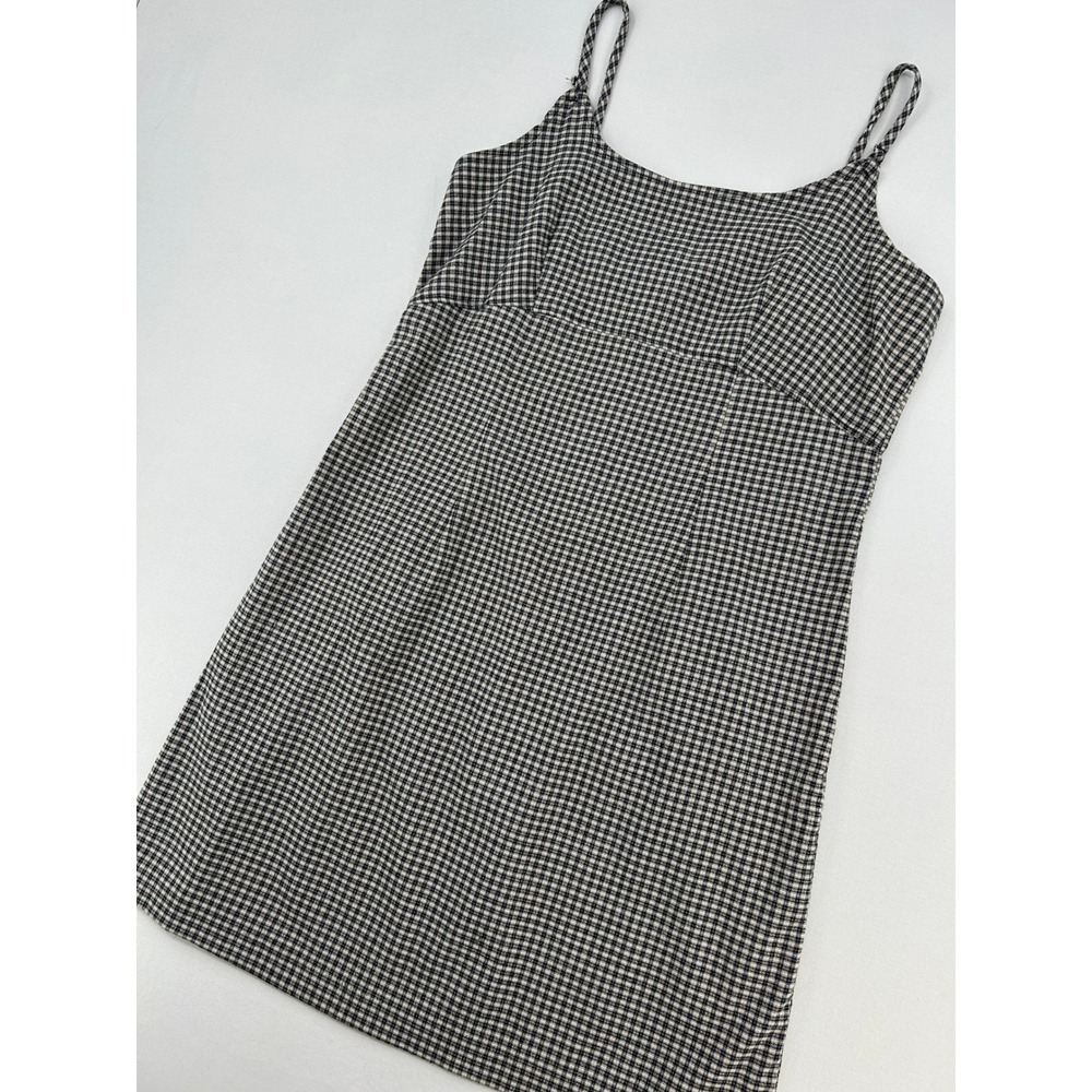 Marco Pecci Womens Medium Gingham Plaid Mini Dress Black White Spaghetti Strap